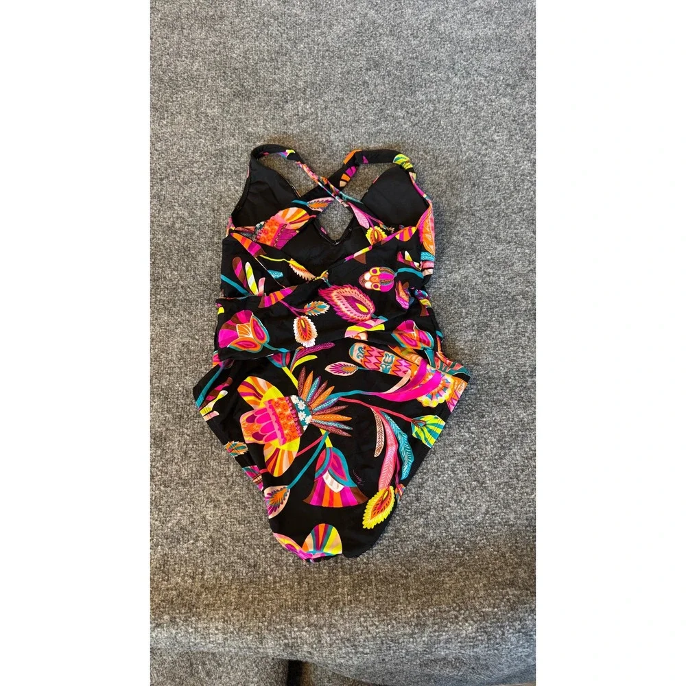 Trina Turk Black One-Piece Swimsuit with Neon Floral Print